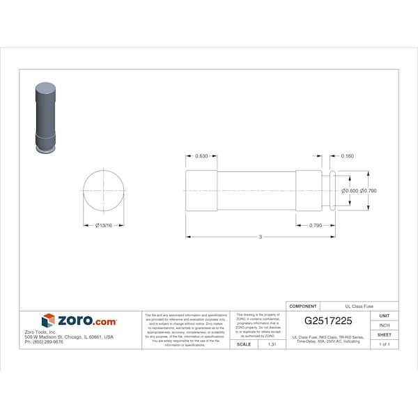 Mersen Tr60rid Ul Class Fuse, Rk5 Class, Time-Delay, 60A, 250V Ac, Indicating