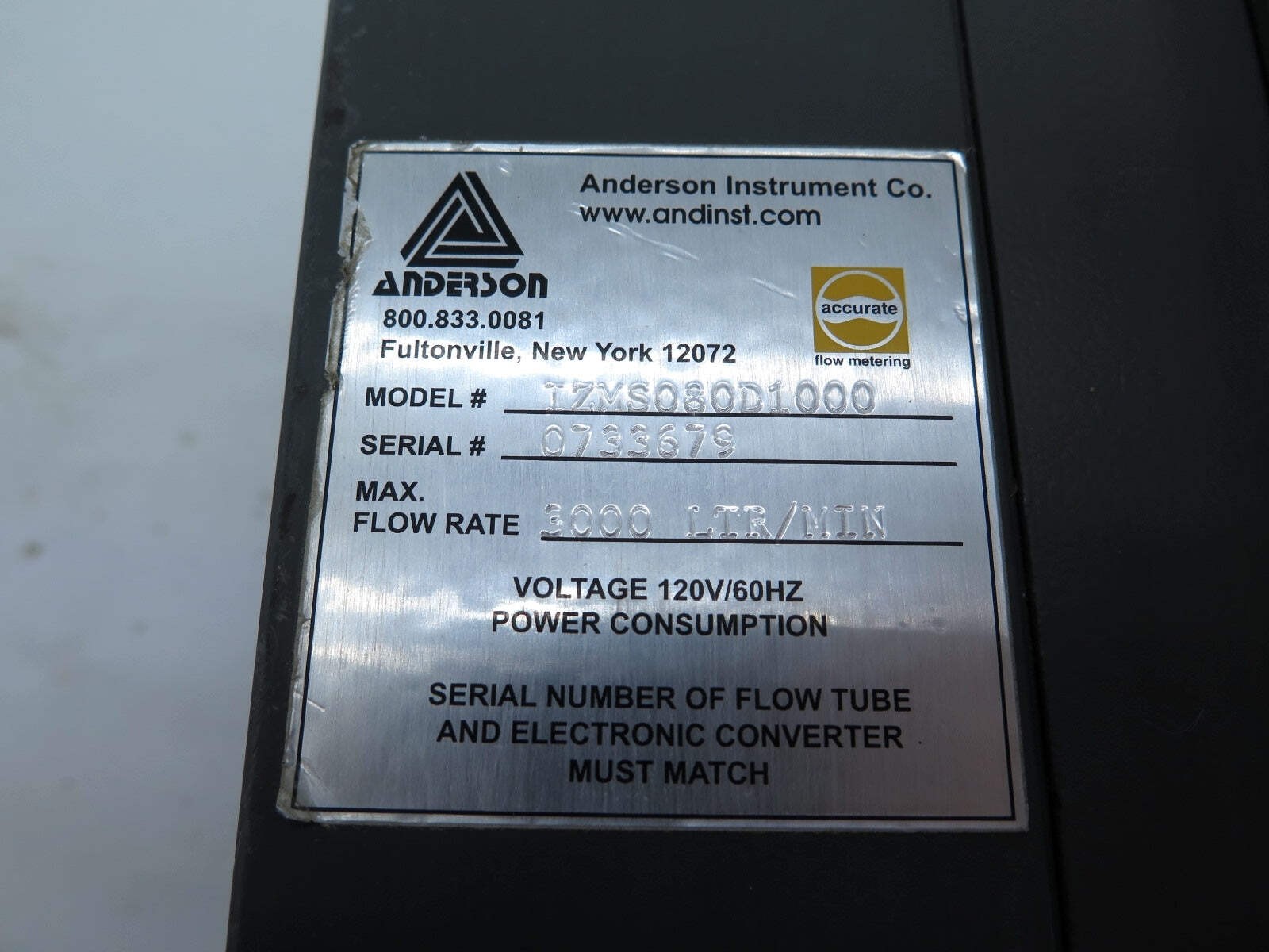 Anderson IZMS080D1000 Flow Meter Control 3000LTR/MIN Max