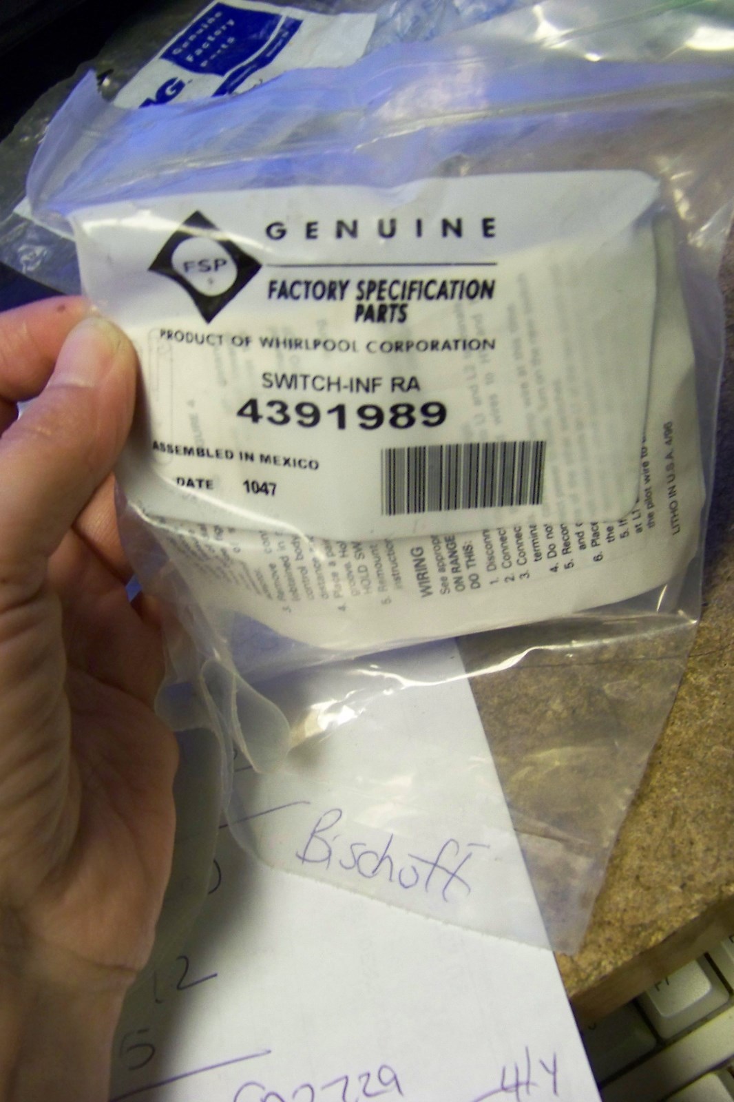 Whirlpool FSP 4391989 range infinite switch