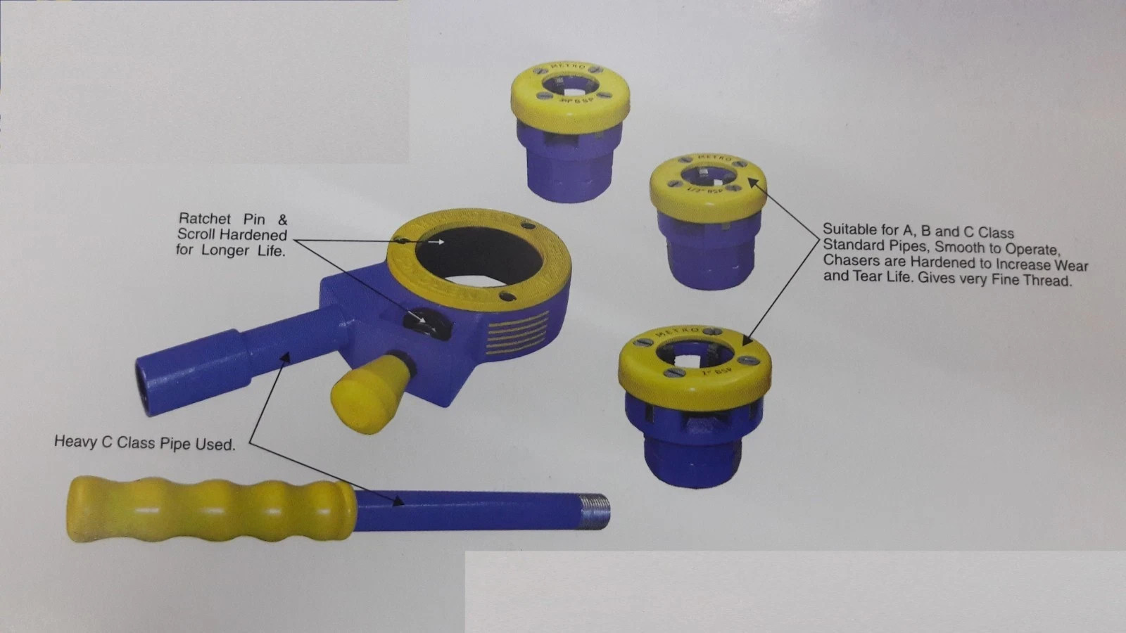 PIPE THREADER RATCHET DIE HANDLE COMPLETE SET 1-1/4″ 1-1/2″ 2″ BSP Best Quality