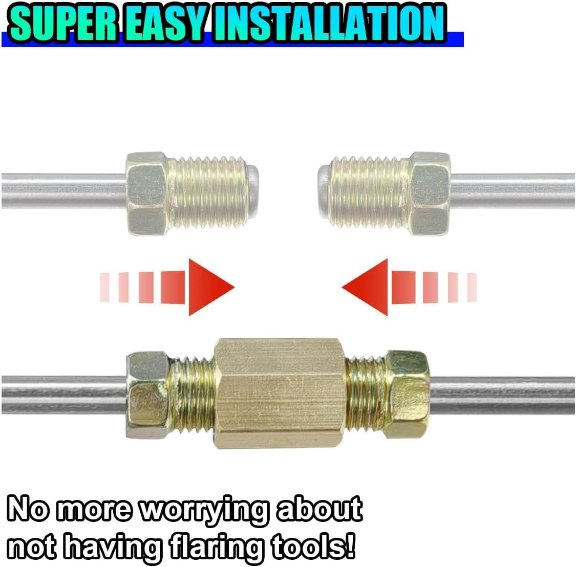 3PCS 3/16″ Brake Line Kit with Fittings, Flexible 6″ Long Stainless Steel Brake