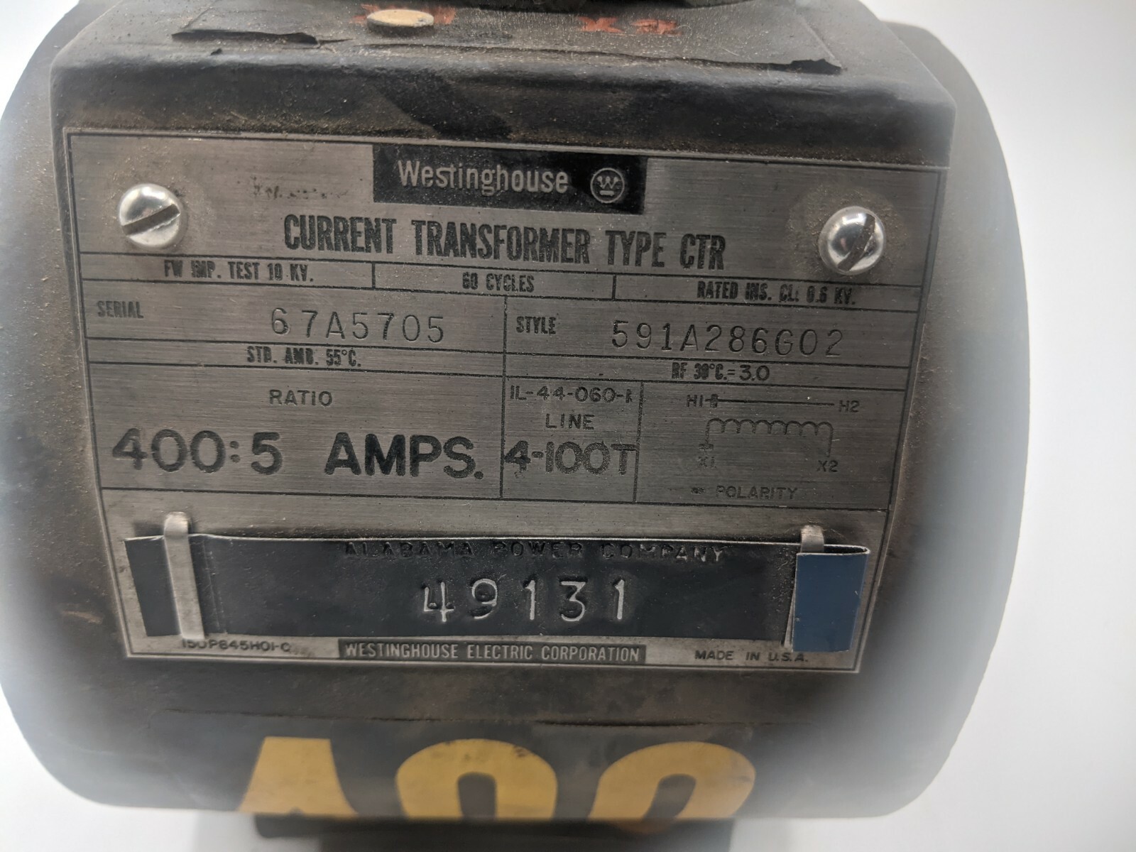 Westinghouse 591A286G02 400:5, 4-100T Current Transformer