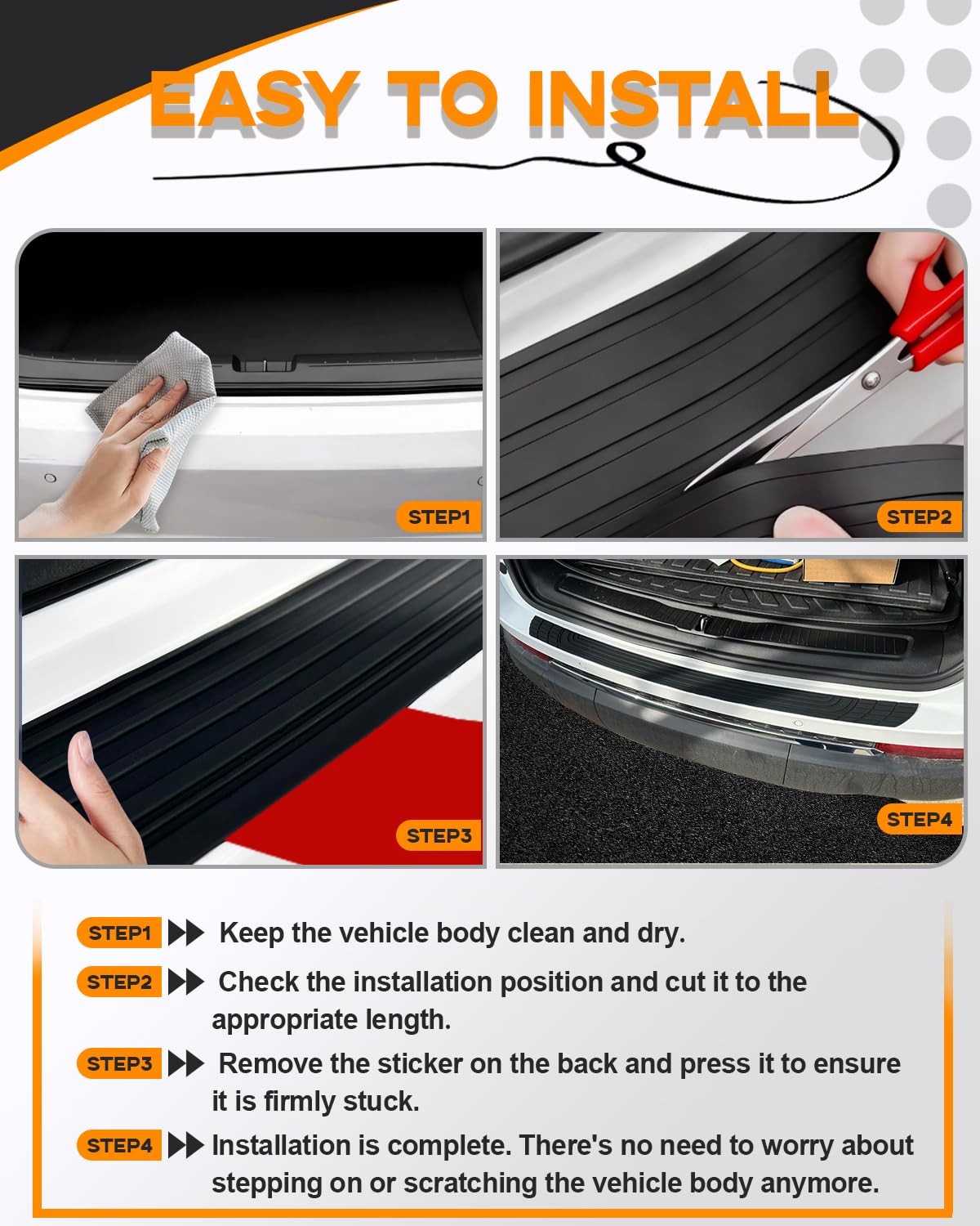 41 Inch Rear Bumper Protector Universal Rubber Anti Scratch Guard Black