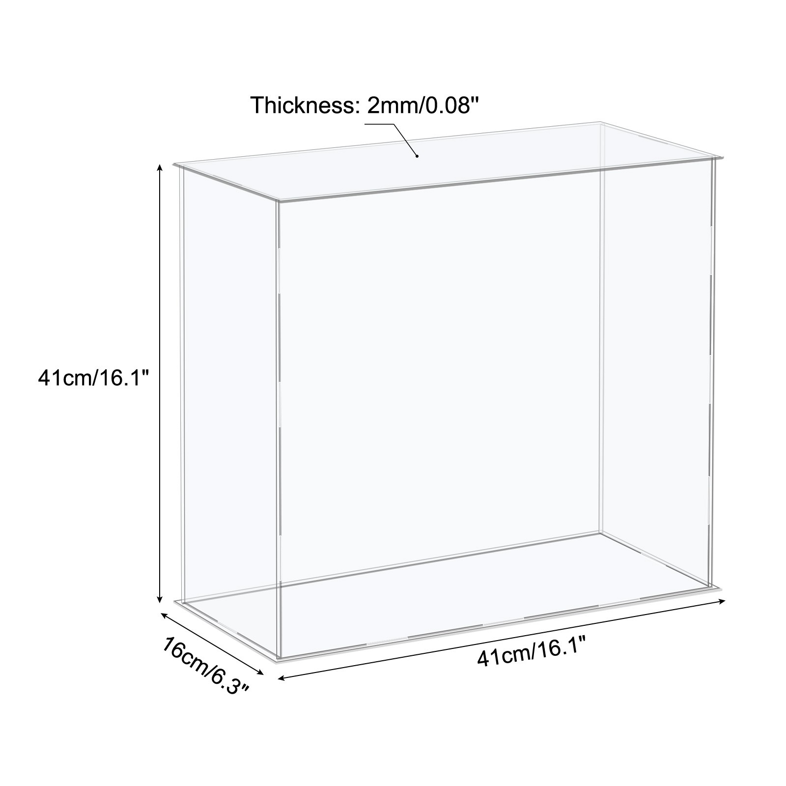 Acrylic Display Case Plastic Box Cube Storage Box Clear 41x16x41cm