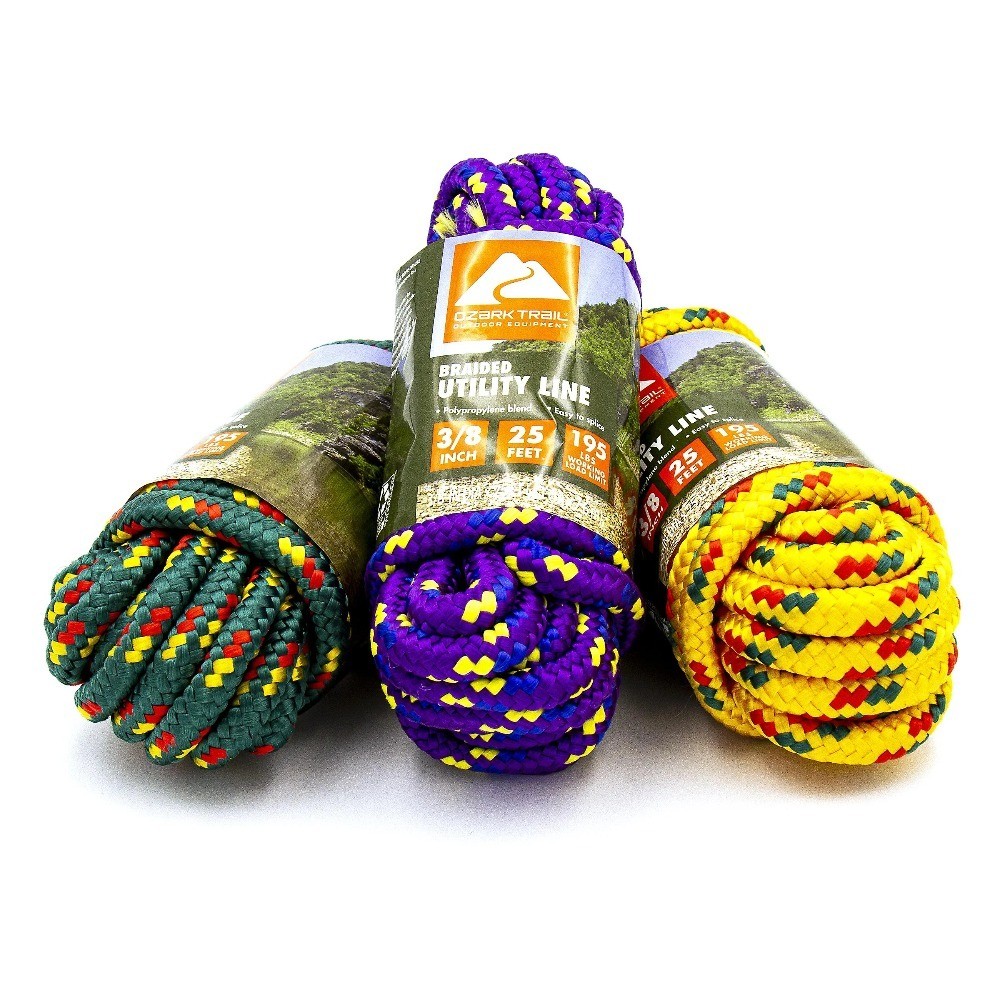 3-Pack 3/8 Inch x 25 Feet Multi-Color Polypropylene Braided Marine Boating Rope
