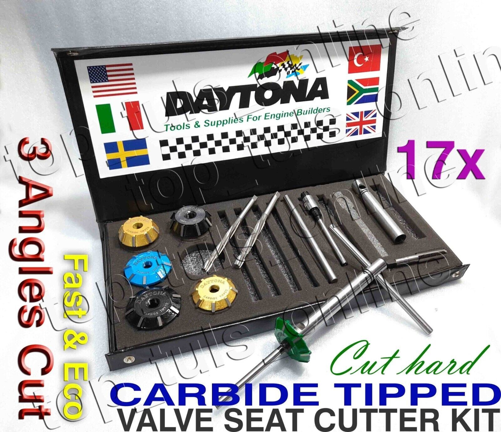 17x GM LS-7 8452 HEADS VALVE SEAT CUTTER KIT 3 ANGLE CUT CARBIDE TIPPED SPECIAL
