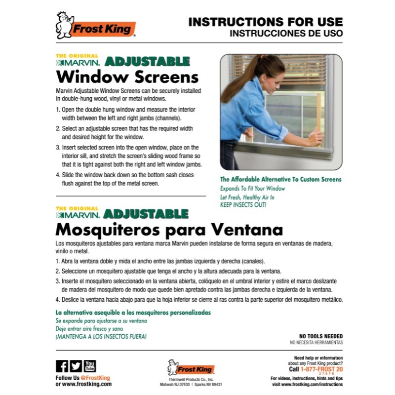 Frost King® AWS1037/6W W.B. Marvin Adjustable Window Screen, 10″ High
