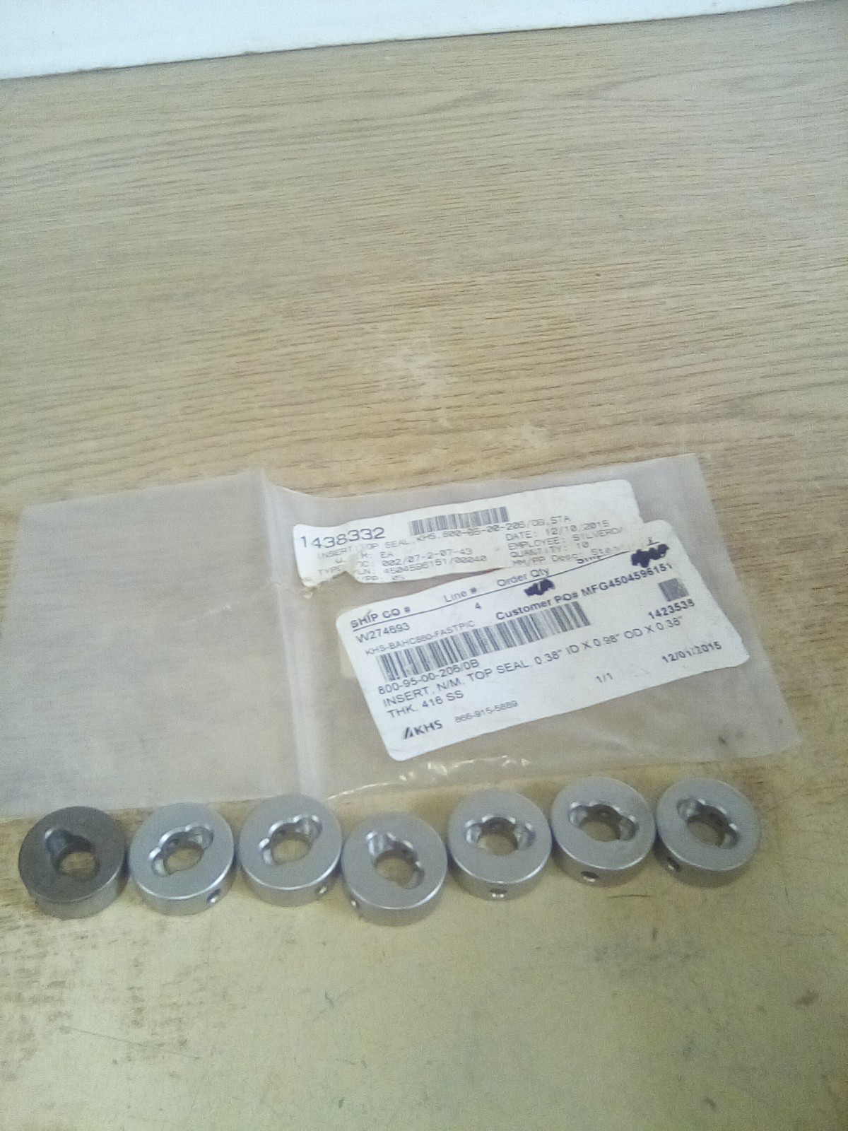 Lot Of 7 KHS KHS-BAHC880-FASTPIC 0.38″ID X0.98″ OD X 0.38″ THK 416 SS