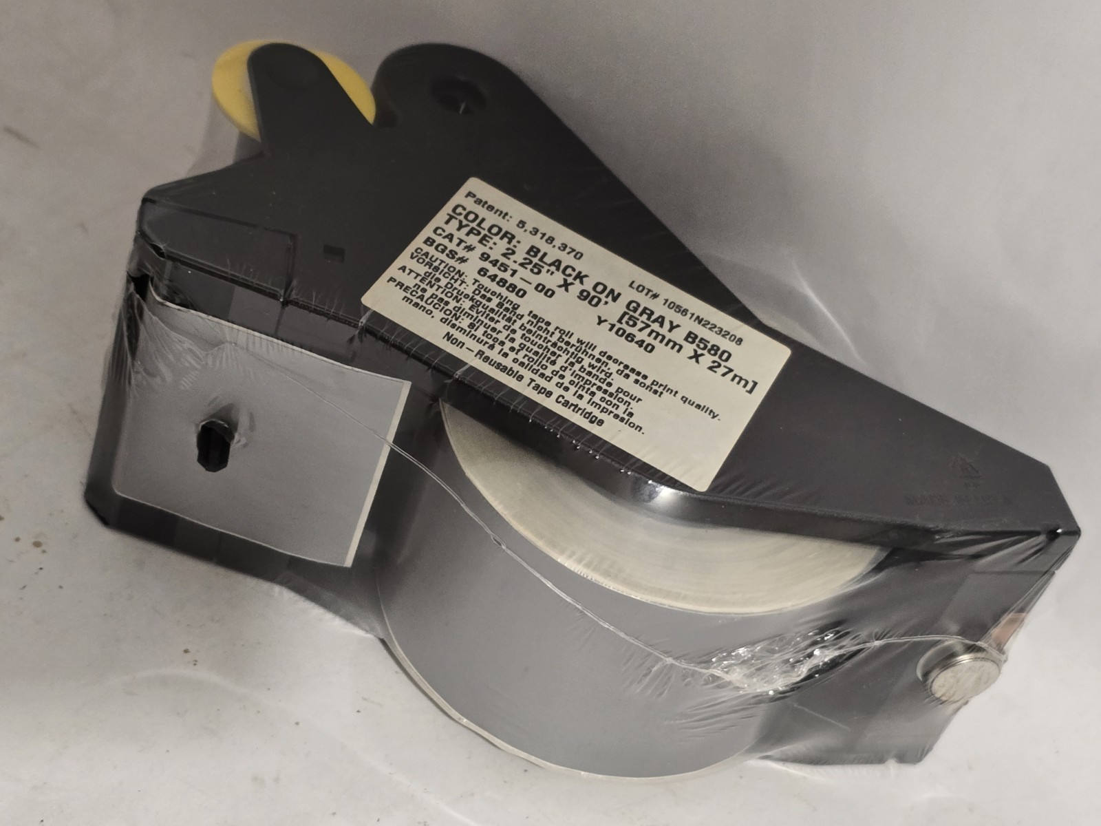 Brady B580 Black on Gray Tape 9451-00 Cartridge 2.25″ x 90′ (57mm x 27m) NEW.