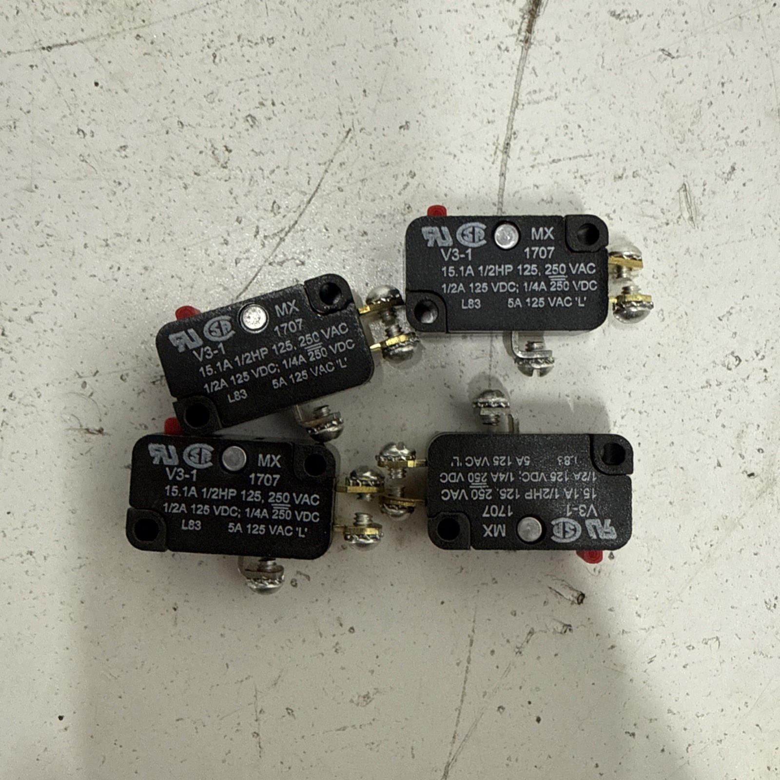 QTY-4) Micro Switch V3-1 Snap Action Pin Plunger **NOS**