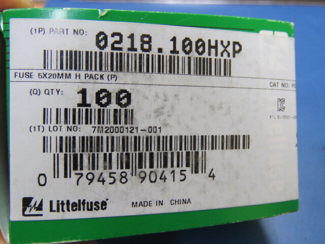LITTELFUSE 0218.100HXP Qty of 20 per Lot 100mA 250V AC DC Fuse Cartridge Gla