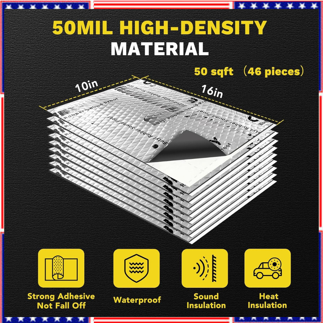 50 mil 50 sqft Car Sound Deadening Mat, Butyl Automotive Sound Deadener, Noise..