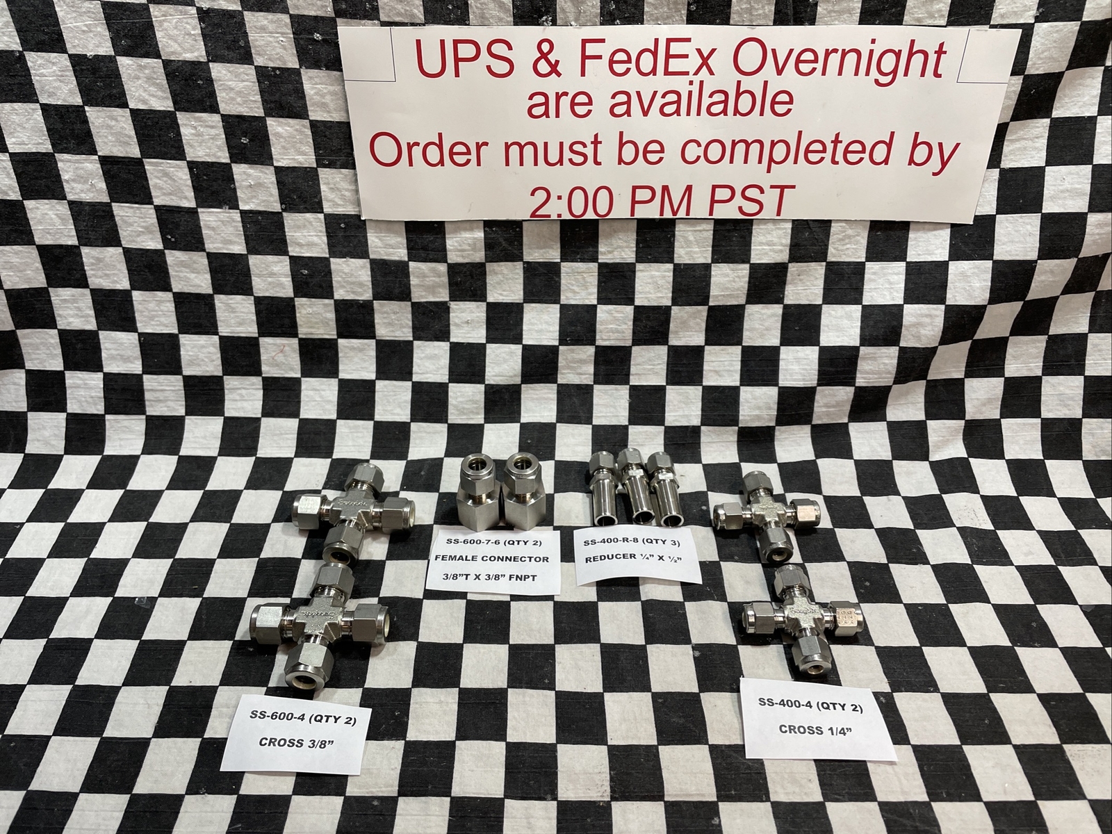 SWAGELOK CROSS 1/4″ & 3/8″, SS-600-4, SS-400-4, SS-400-R-8, SS-600-7-6, LOT OF 9