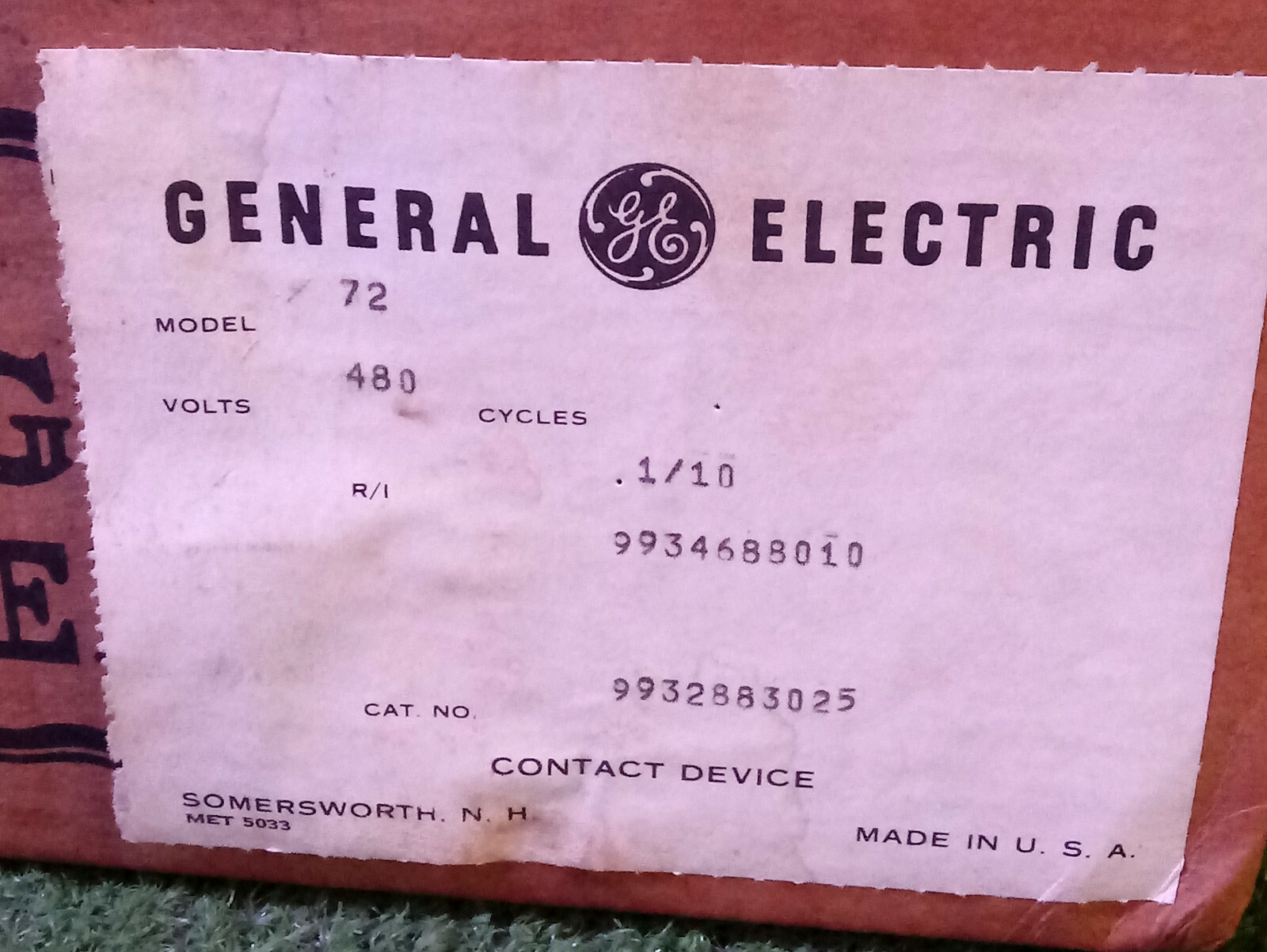 1 NEW GE TYPE D-72 PULSE INITIATOR 9931990 480V NIB ***MAKE OFFER***