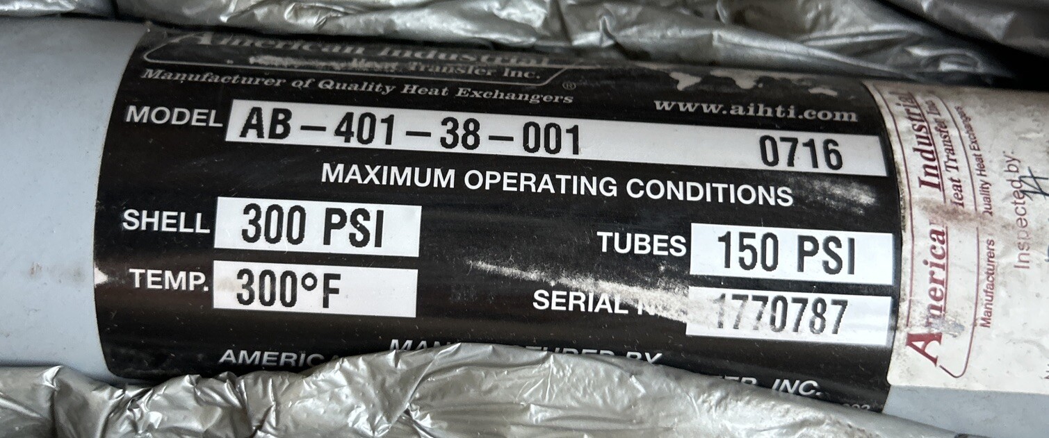 NEW! AMERICAN INDUSTRIAL AB-401-38-001 0716 HEAT EXCHANGER. AE