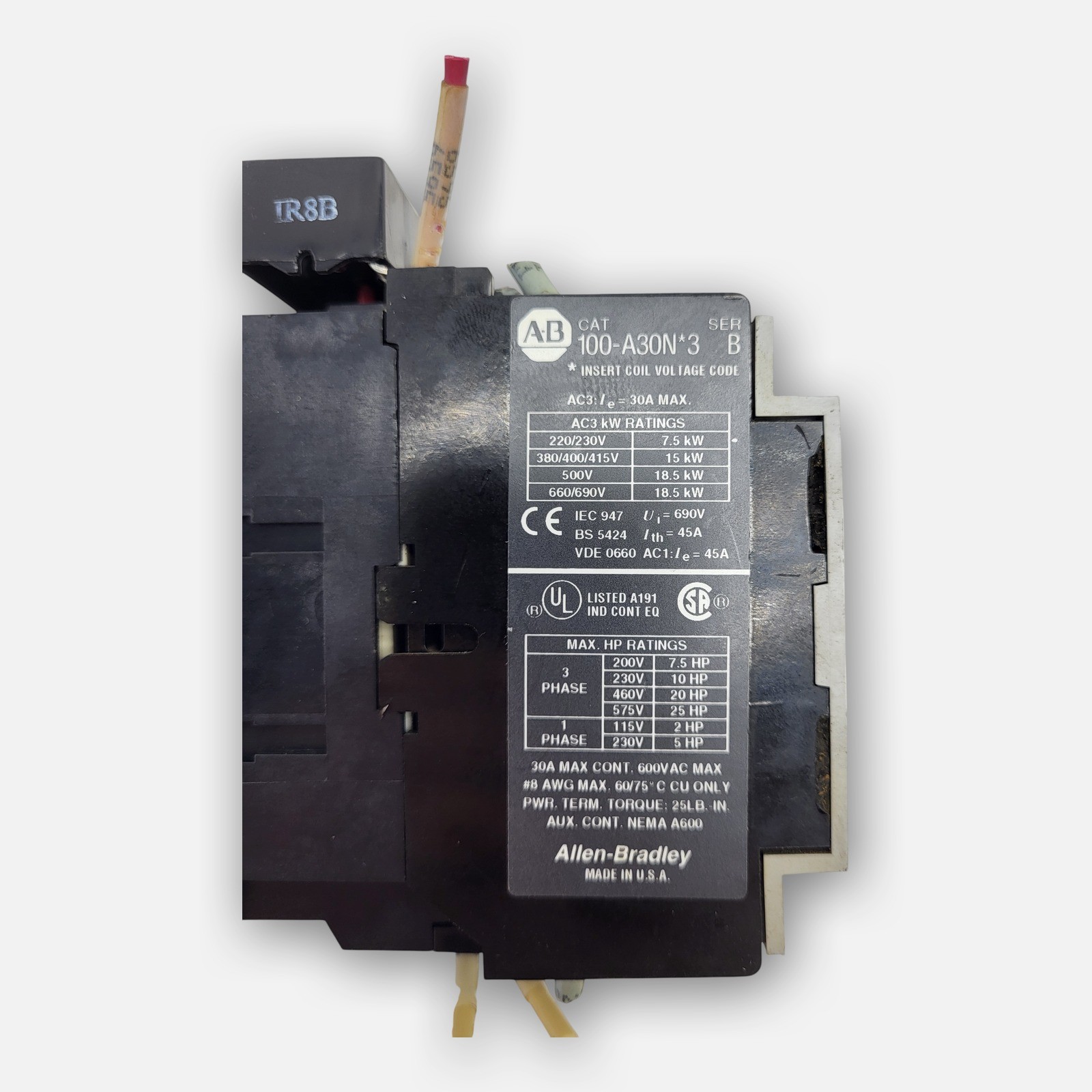 ALLEN BRADLEY 100-A30N*3 /B CONTACTOR W/ 195-FA20 /A W/ 199-FSMA10 /B W/ HU473