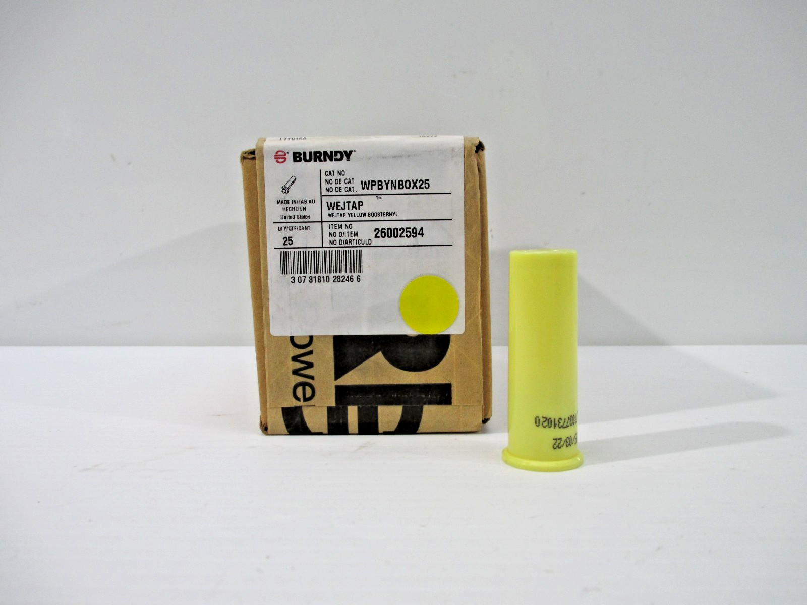 OEM BURNDY Wejtap Yellow Booster Nylon Shell Cartridges Box of 25 26002594