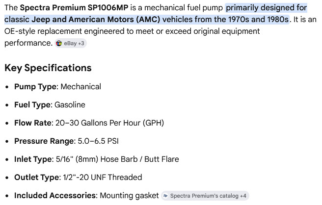 1 NEW SPECTRA SP1006MP MECHANICAL FUEL PUMP NNB ***MAKE OFFER***