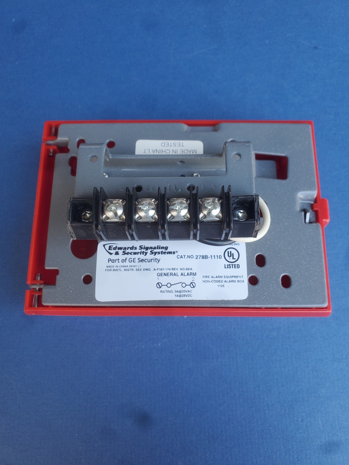 Edwards 278B-1110 Fire Alarm Pull Station, Single Action, SPO, Spring Latch NEW