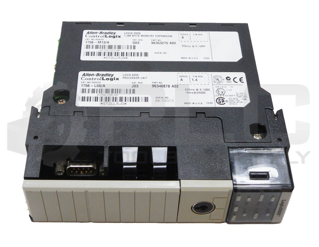 ALLEN BRADLEY 1756-L55 /A LOGIX 5555 PROCESSOR UNIT W/ 1756-M13 /A *READ*