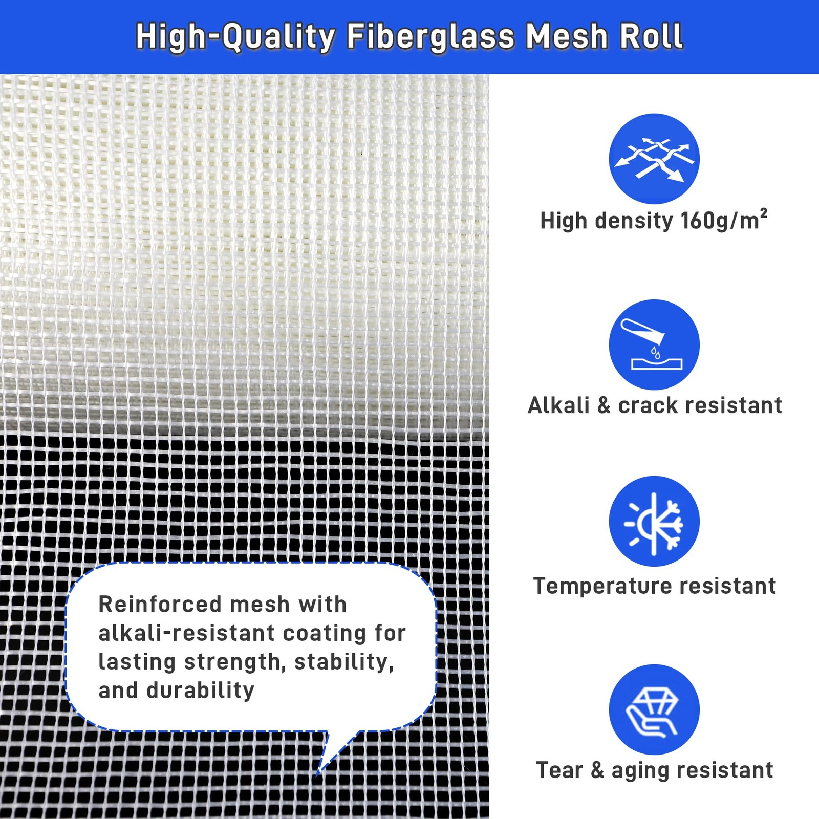 Fiberglass Mesh Roll 3.2×164 FT Plastering Mesh for Wall Crack Repair, Alkali…