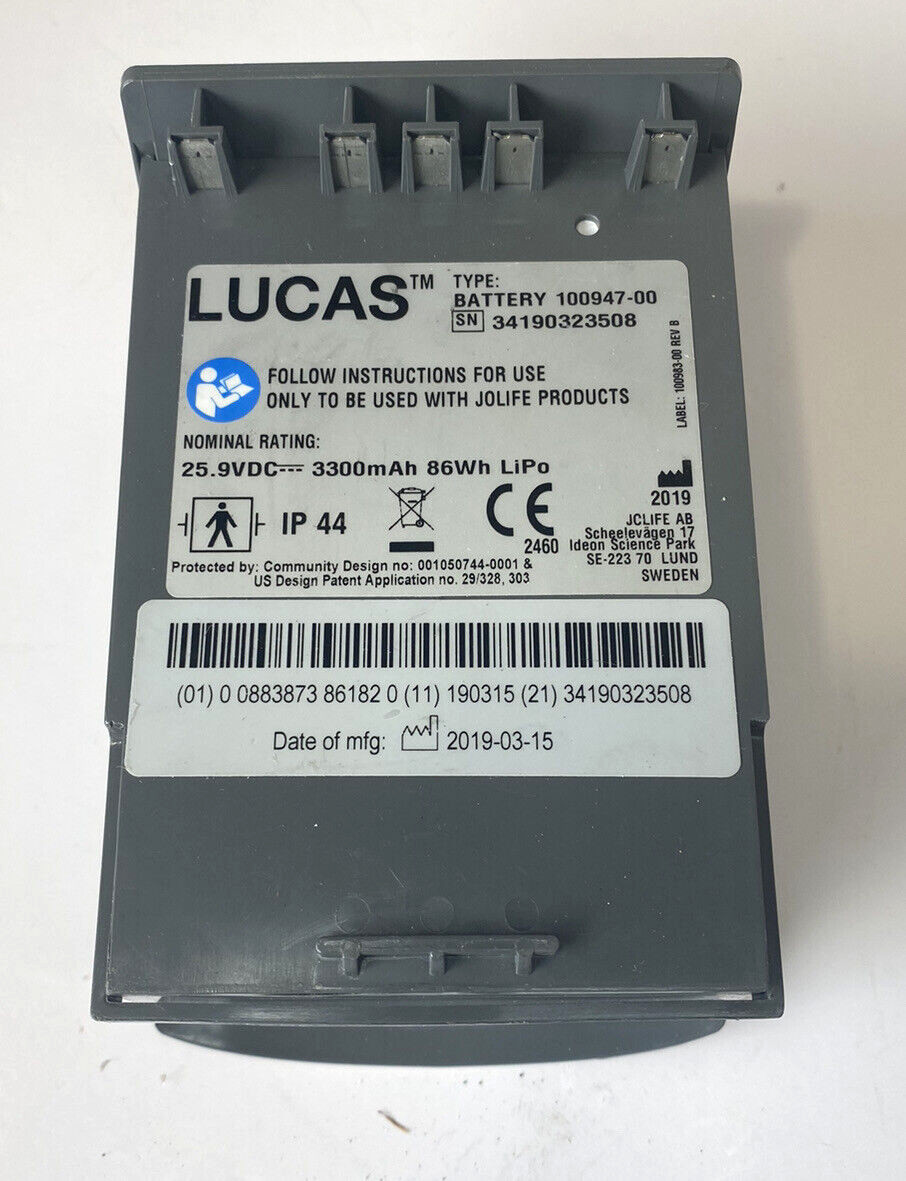 Lucas 3 100947-00 Jolife Products 25.9 Volt TESTED Chest Compression Battery