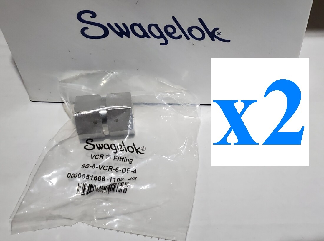 x2 NEW SS-8-VCR-6-DF-4 Swagelok Fitting Union 1/2in Fem VCR x 1/4in Fem VCR