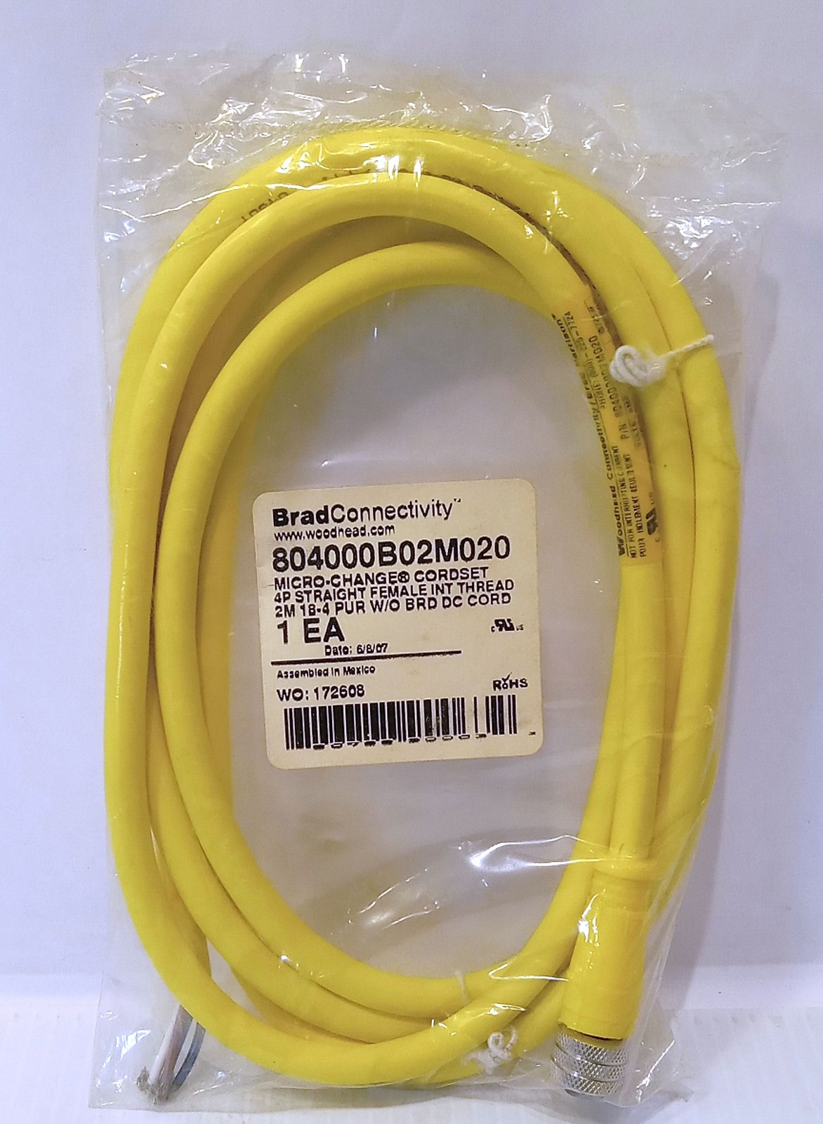 1 NEW BRAD WOODHEAD 804000B02M020 MICRO-CHARGE CORDSET NNB ***MAKE OFFER***