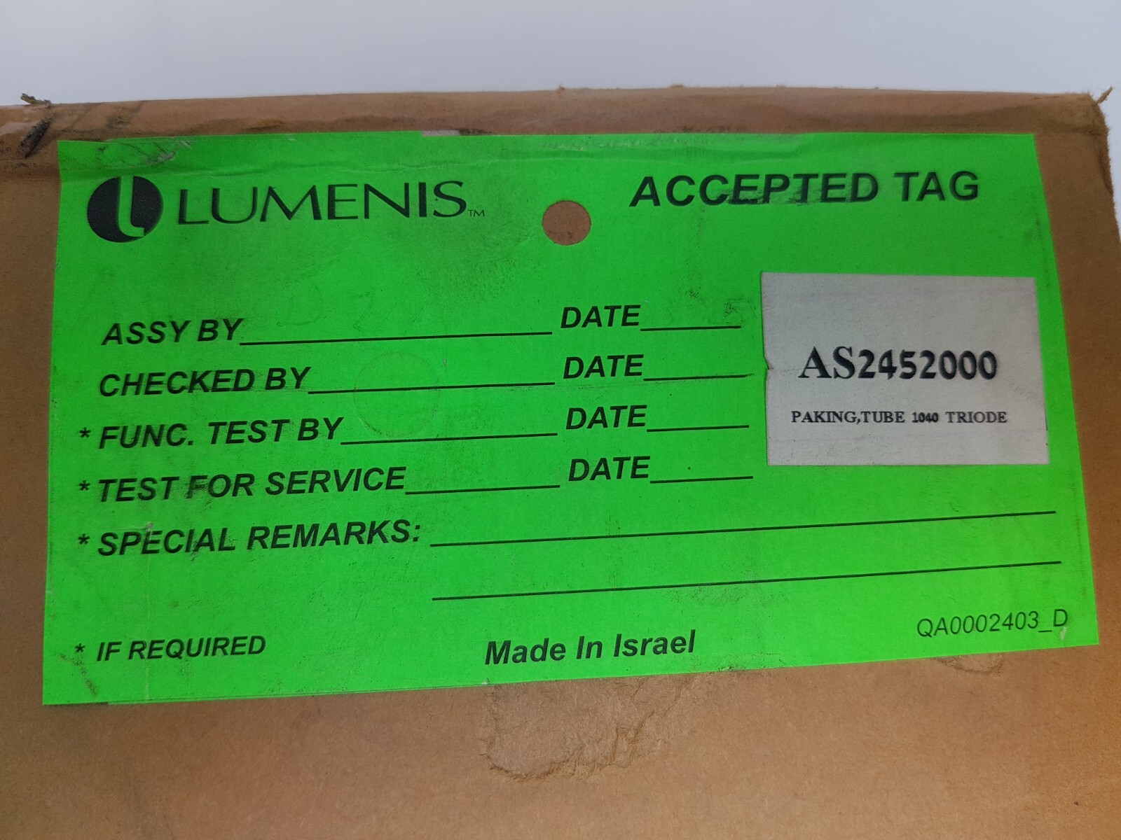 LUMENIS SHARPLAN TUBE 1040 TRIODE AS2452000