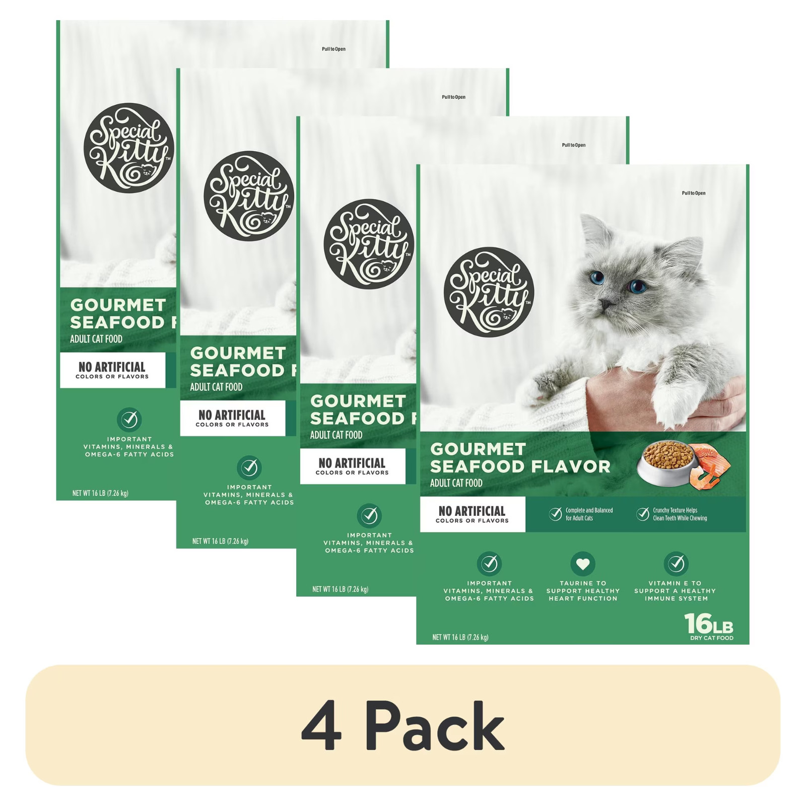 4 Pack Special Kitty Gourmet Formula Seafood Blend Flavor Dry Cat Food 16 lb Bag