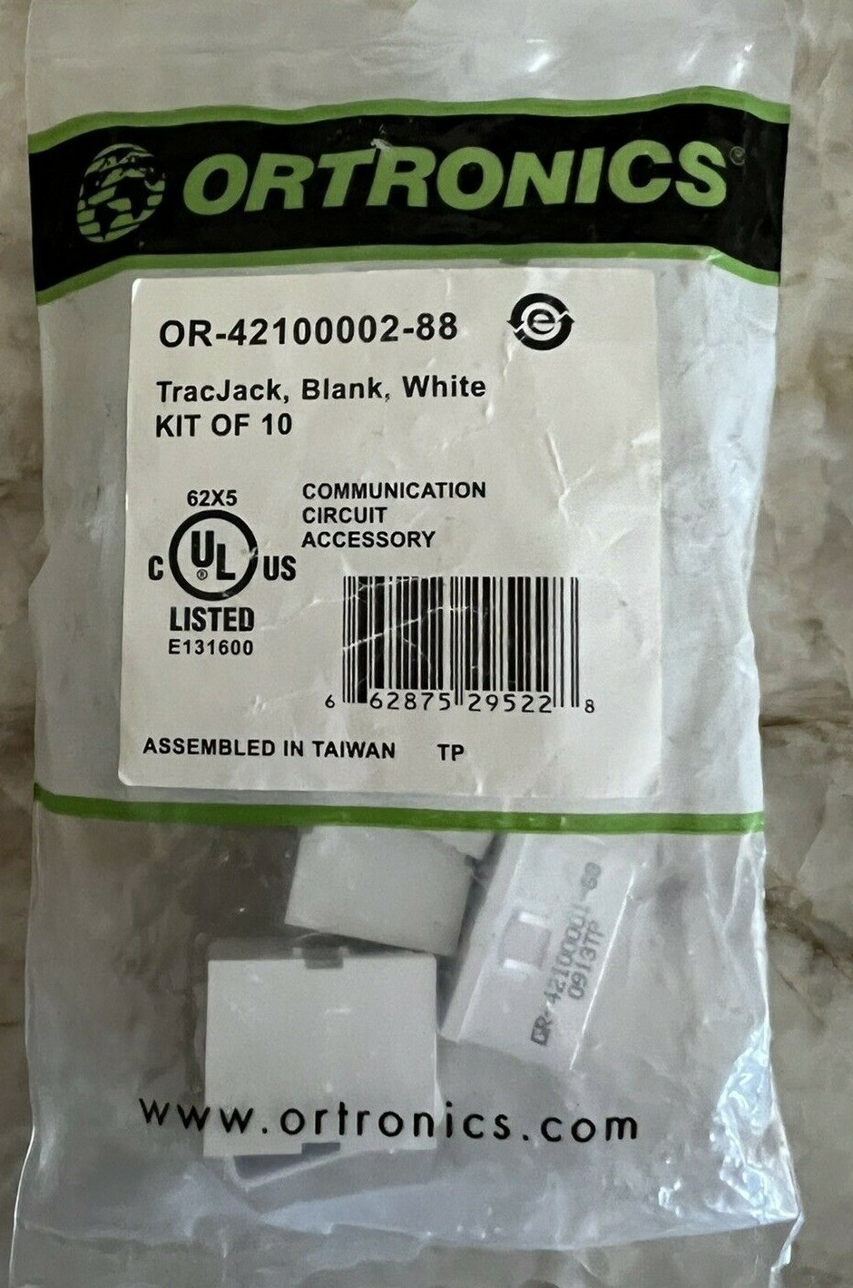 Ortronics OR-42100002-88 TracJack Blank Insert, White, 10 Pack – NEW