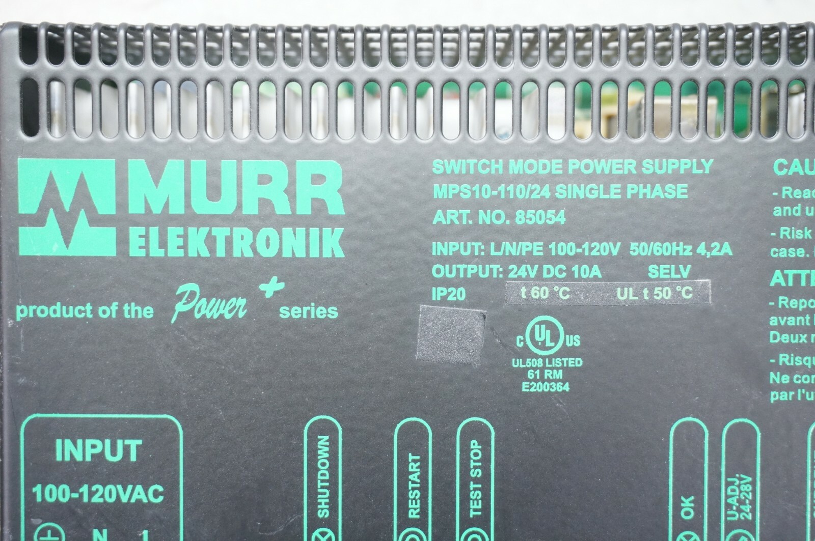 MURR ELEKTRONIK MPS10-110/24 SINGLE PHASE SWITCH MODE POWER SUPPLY