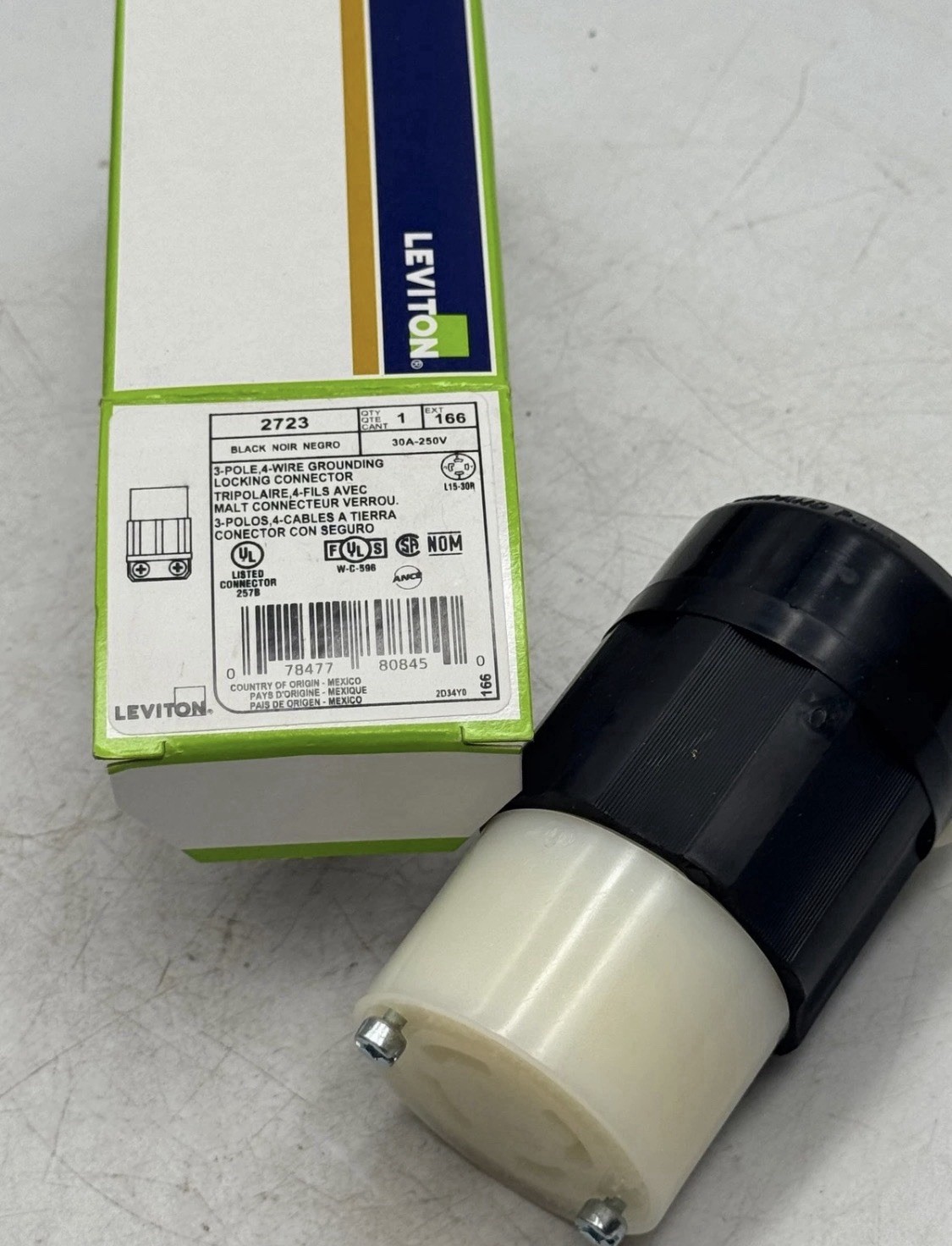 3-PACK-Leviton 2723 Locking Connector 3-Pole 4-Wire Grounding 30A 250V
