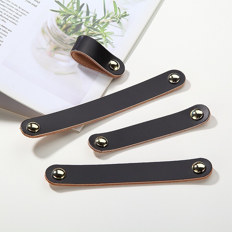 2Pcs Cattlehide Drawer Pulls for Dresser Drawer, Cupboard 96 Hole Center , Brown
