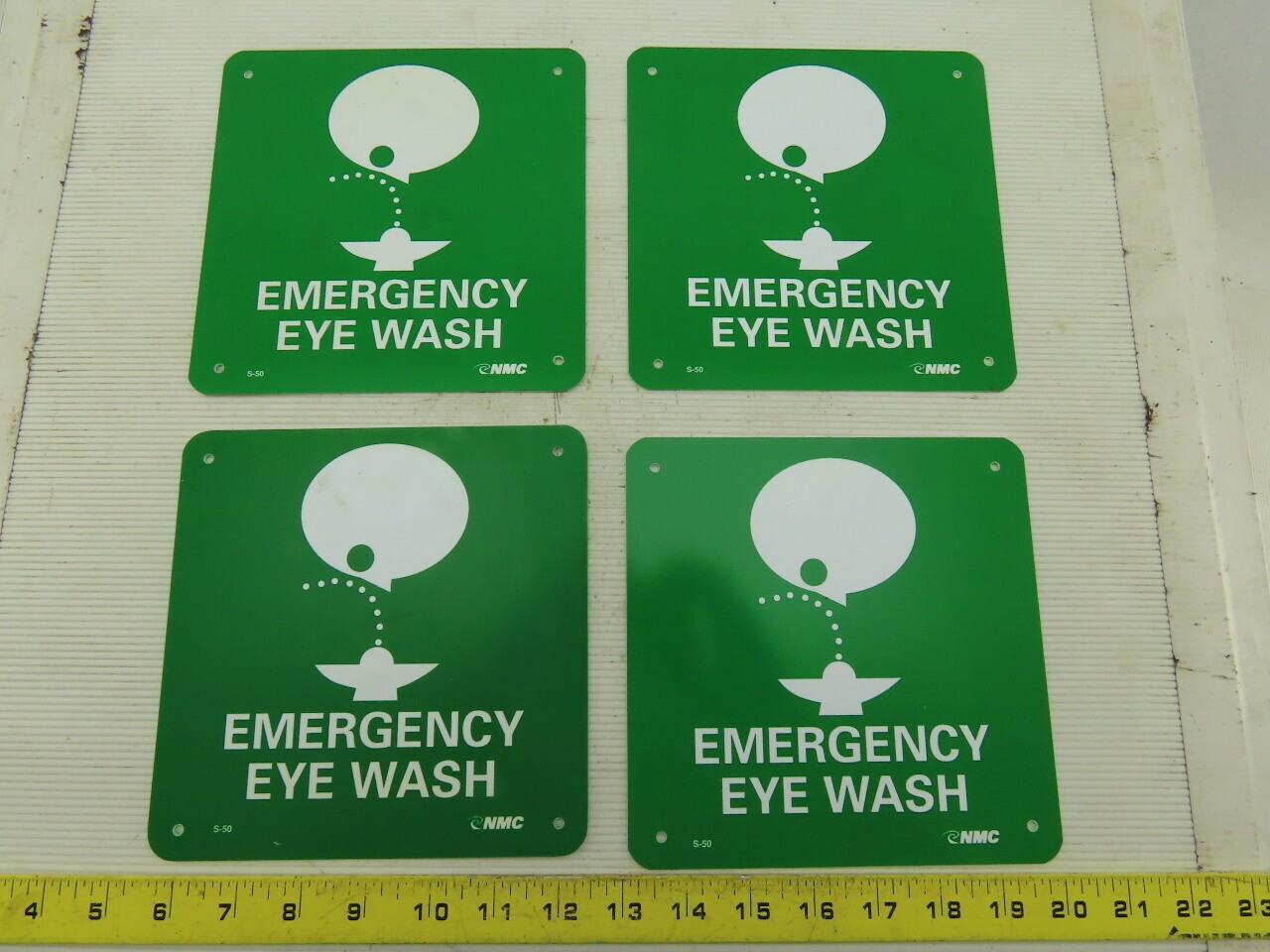 NMC S50R Emergency Eye Wash 7″ Long x 7″ Wide Rigid Plastic Safety Sign Lot of 4