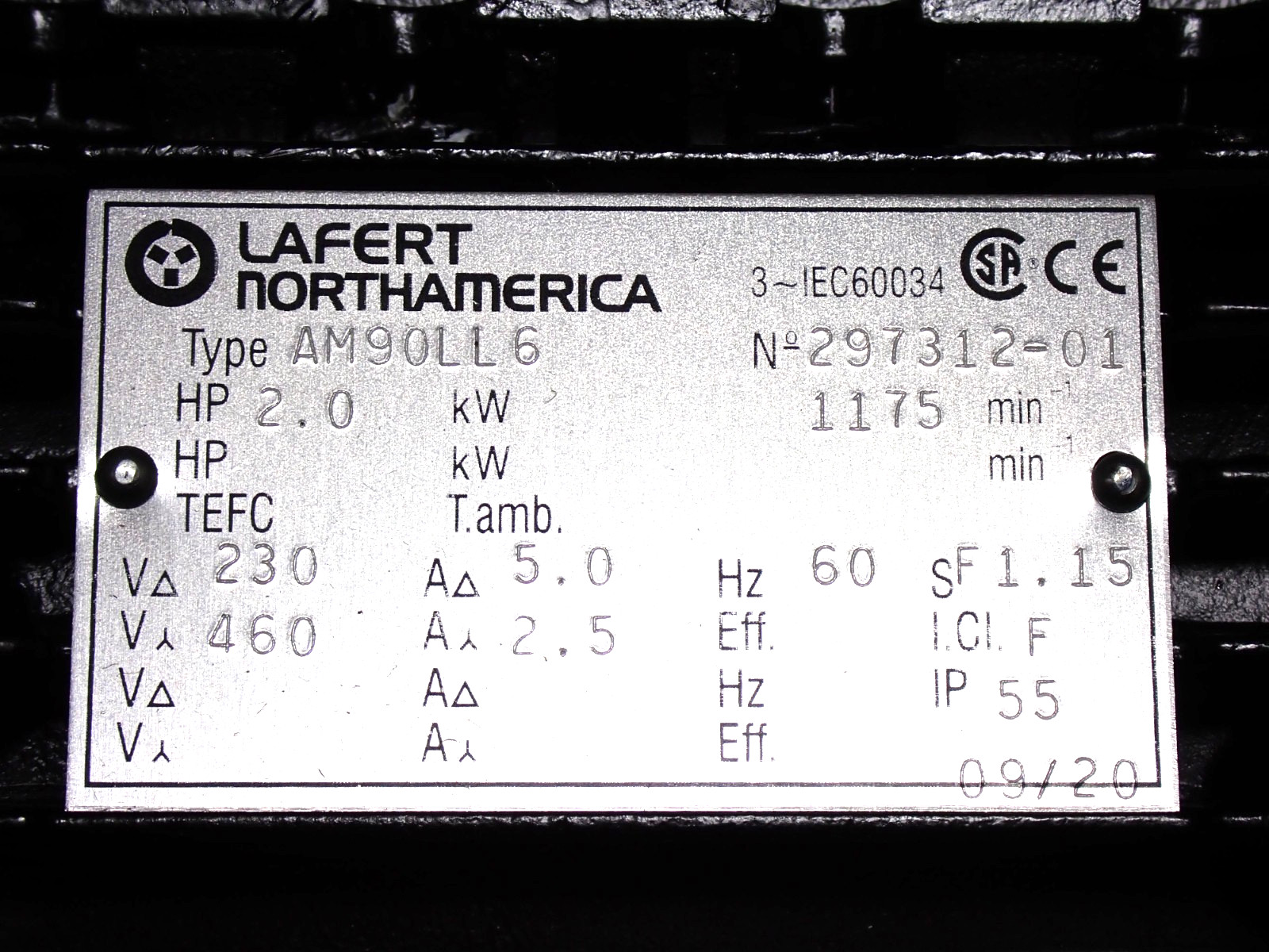 LAFERT AM90LL6 AM90LDA4 2.0 HP ELECTRIC 230/460V MOTOR NEW