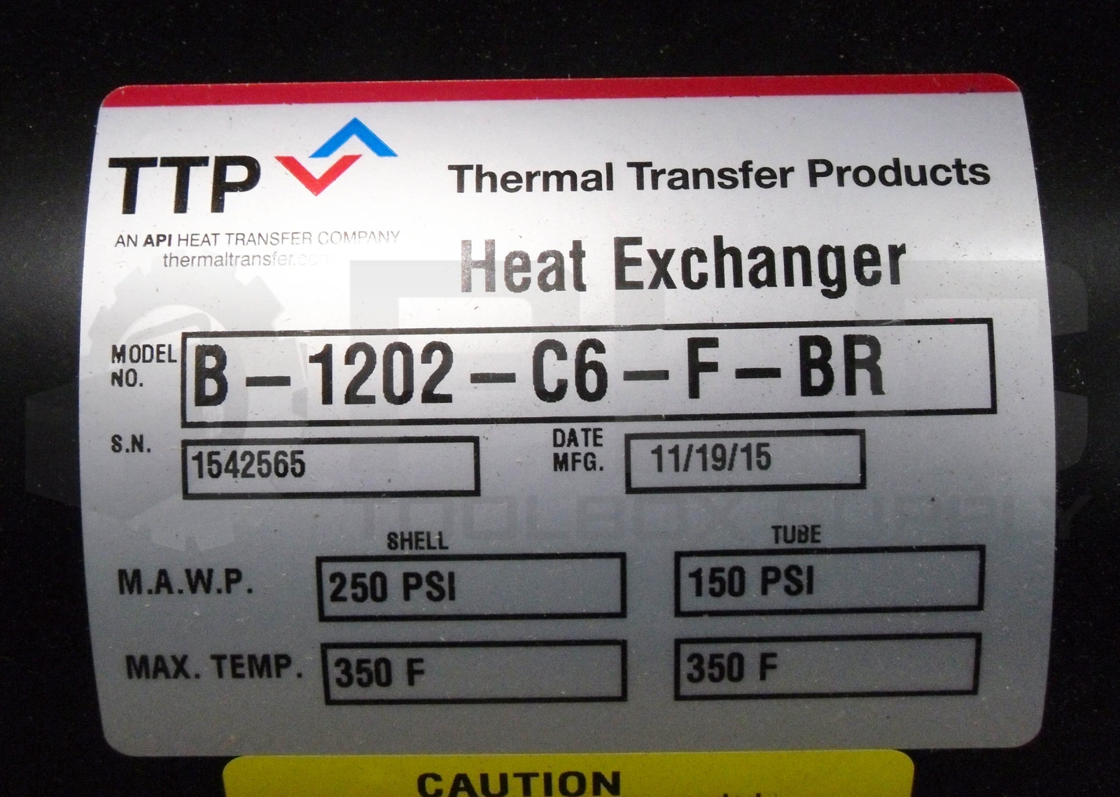 NEW TTP B-1202-C6-F-BR HEAT EXCHANGER 250PSI 350 DEG F