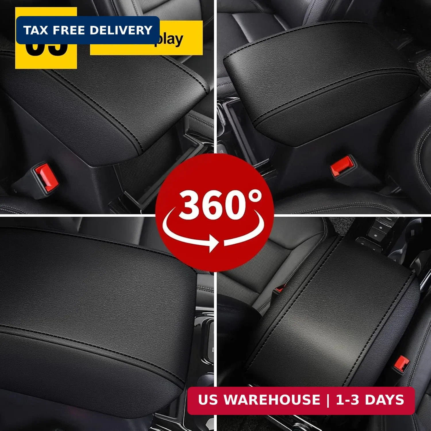AOMSAZTO Console Covers for 2020-2022 Ford Explorer Leather Black with Black Sti