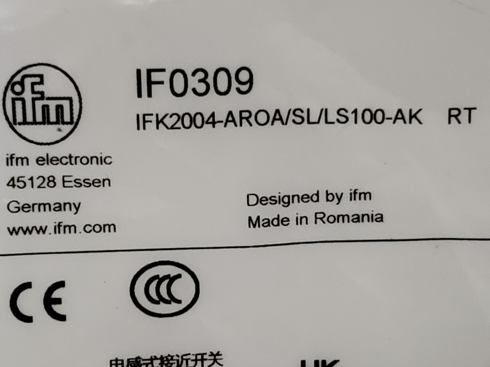 IFM ELECTRONIC IFK2004-AROA/SL/LS100-AK RT PROXIMITY SENSOR (IF0309) NIB