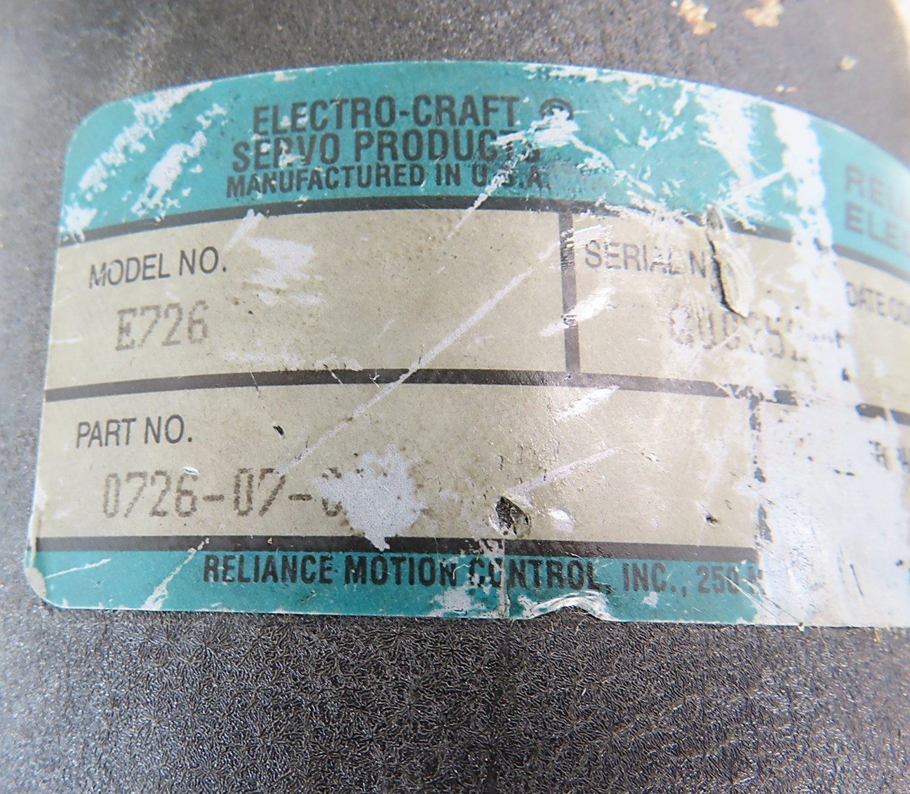 Reliance E726 Electro-Craft 0726-07-010 DC Brush Servo Motor 36-4185 210-450