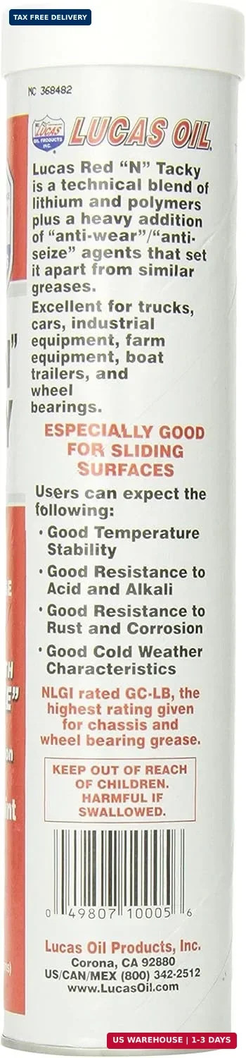 Lucas Oil 10005 Red N Tacky Grease – 14 Ounce Cartridge (Pack of 10)