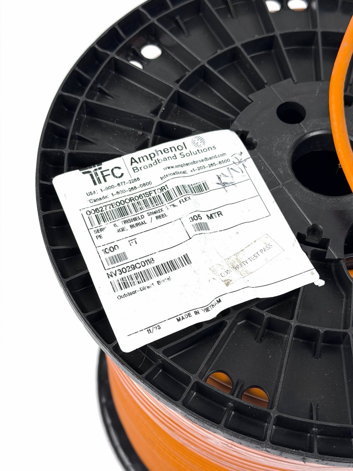Amphenol Industrial SERIES 6, TRISHIELD Shield 77%, FLEX PE ORANGE, 1000ft Reel
