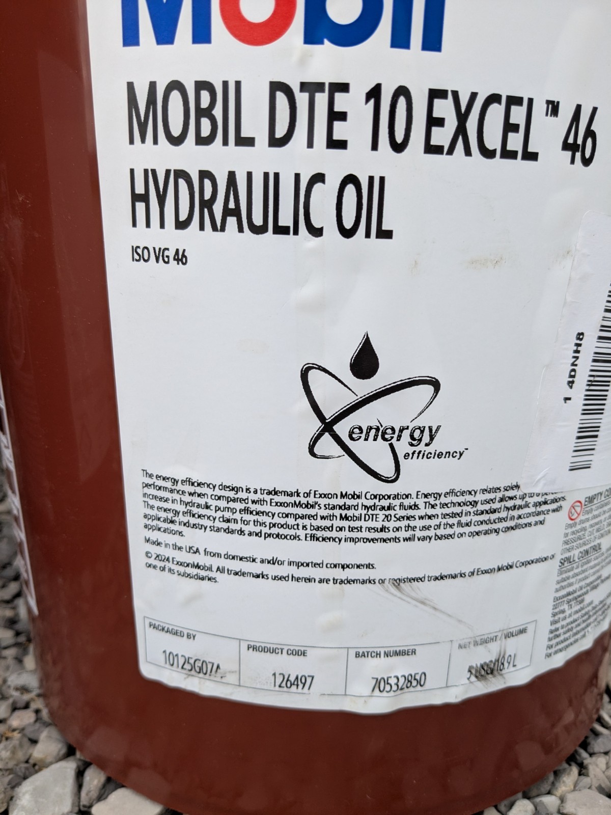 Mobil 126497 5 Gal Pail DTE 10 Excel 46 Hydraulic Oil 46 Iso Viscosity, 20 Sae