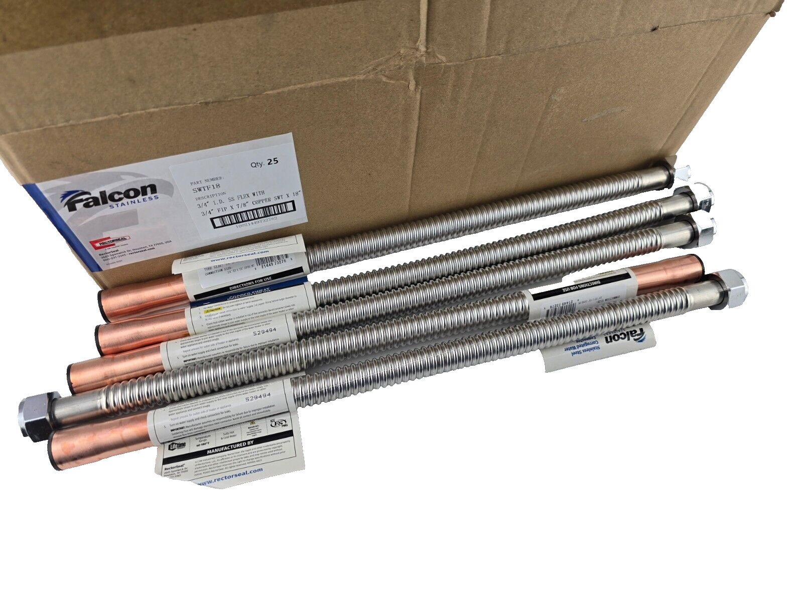 5pcs 3/4″ FIP x 7/8″ Copper Sweat Corrugated Water Connector, 3/4″ ID 18″ Length