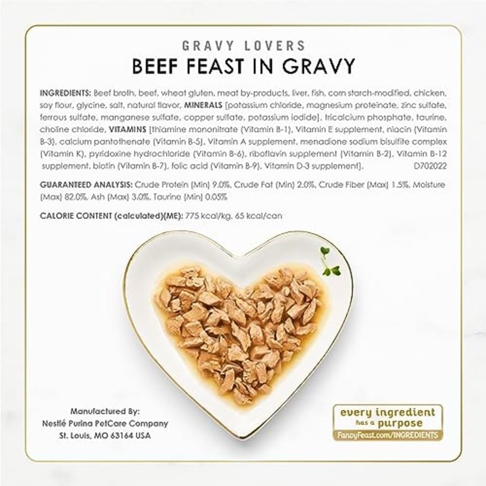 60 Cans Fancy Feast Gravy Wet Cat Food Variety Pack, Gravy Lovers Poultry Beef