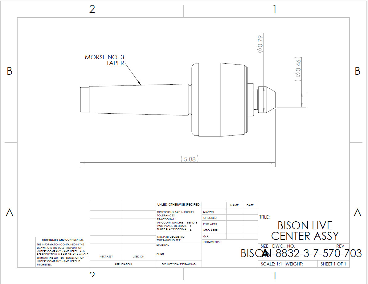 TMX 3-570-103 MT3 Live Center With 60-Deg Modified Blunt Insert
