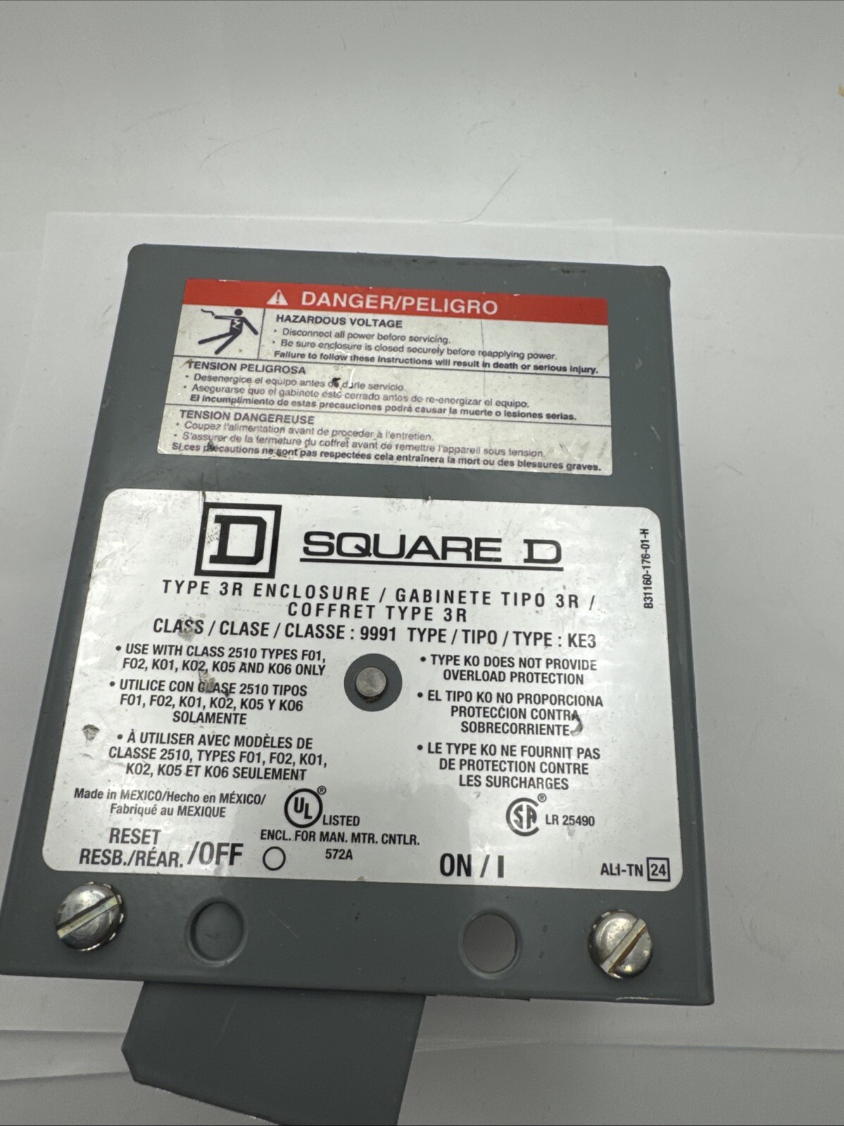 SQUARE D TYPE 3R ENCLOSURE 9991-KE3. New open box.
