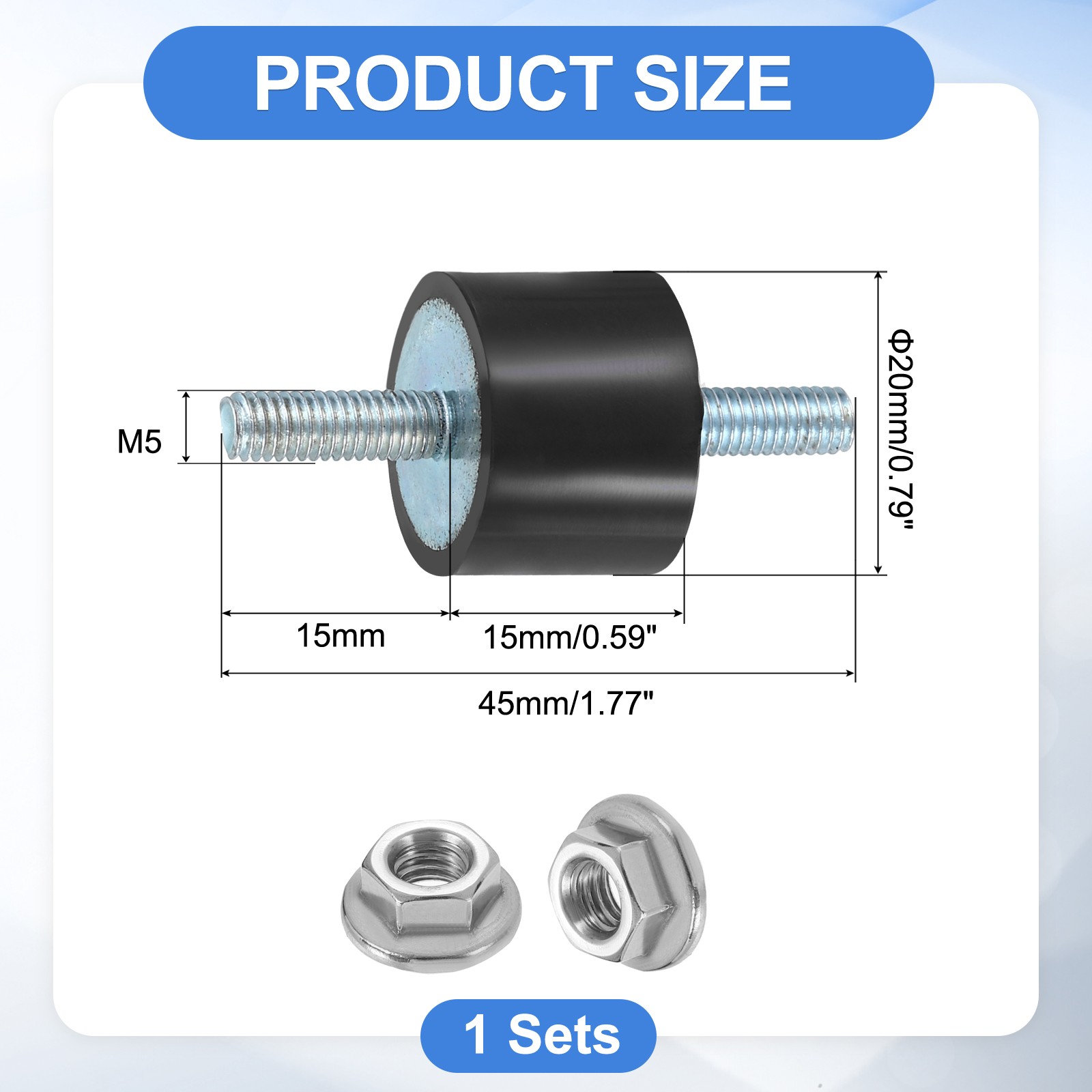 M5 x 15mm Rubber Mounts, 15 x 20mm Rubber Vibration Isolator with Nuts