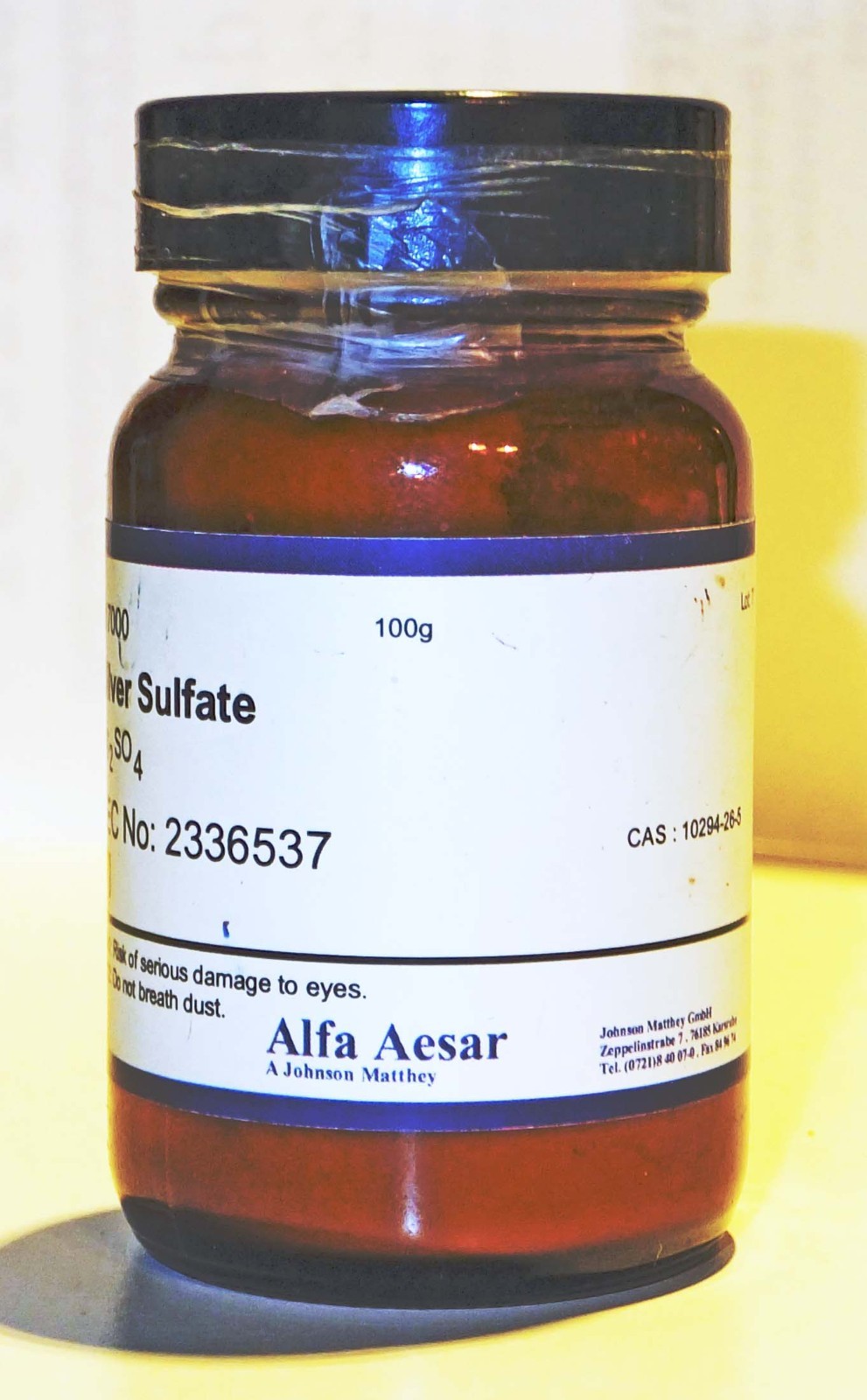 Silver Sulfate (Ag2 SO4) 100g Alfa Aesar (Fisher Scientific)