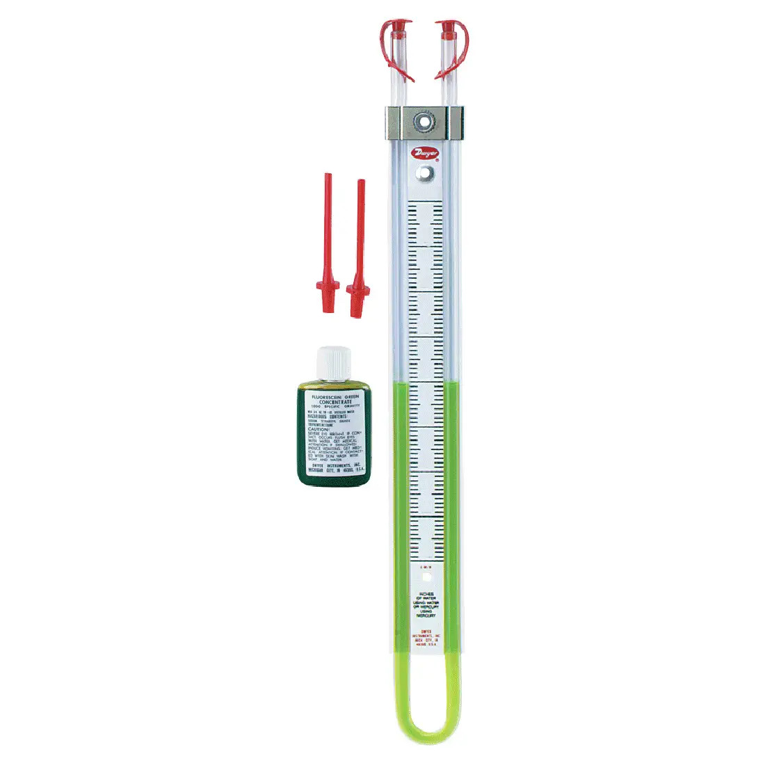 Dwyer 1222-16-W/M U-Tube Manometer, Water/Mercury, 8-0-8 INWC